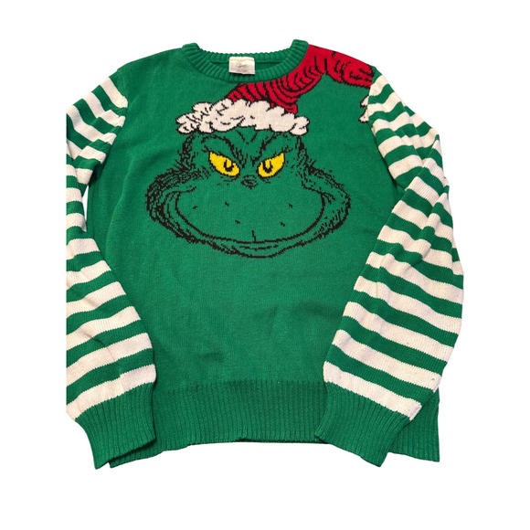 The Grinch Other - Authentic Grinch Christmas Sweater Green White Striped Long Sleeve Sz. L‎ 14 16